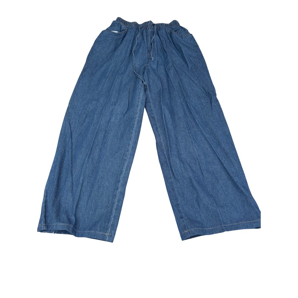 Vintage Wide Leg Denim Pants Blue Elastic Waist Size 14 NorthWest Blue